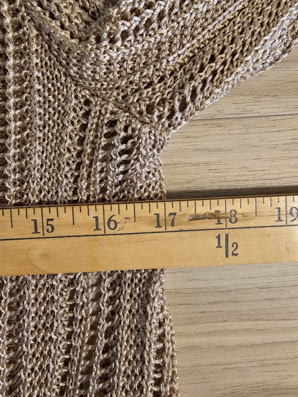 Fringe Open Knit Cardigan Chico's 1 Taupe Boho Lagenlook Fitted Sleeve Drape - Picture 8 of 11